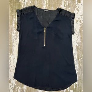 Express Black Gramercy Tee / Blouse with gold zipper accent